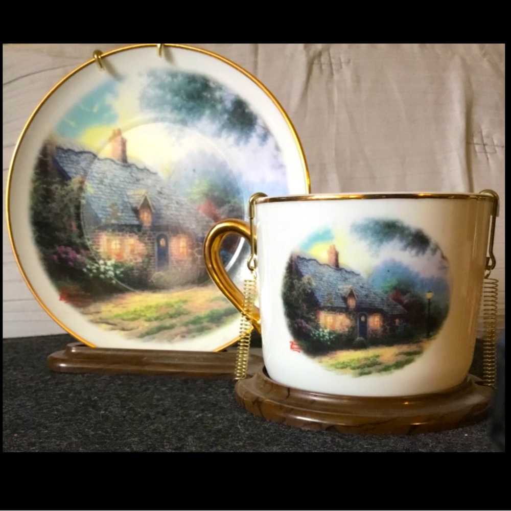 Thomas Kinkade Moonlight Cottage Teacup & Saucer Set by Telaflora
